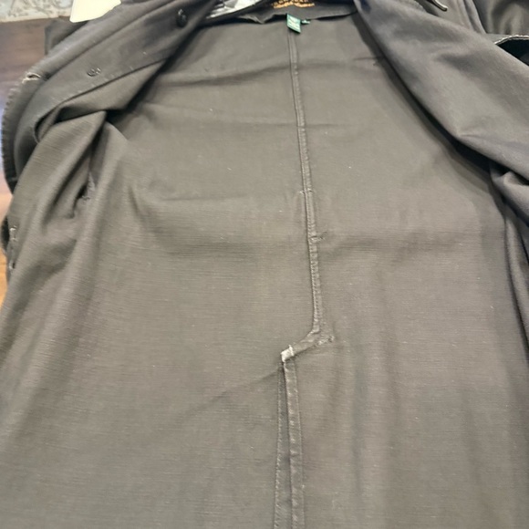 RALPH LAUREN Womens Black Denim Trench Coat Jacket Leather Collar Vtg Sz M - Picture 12 of 12